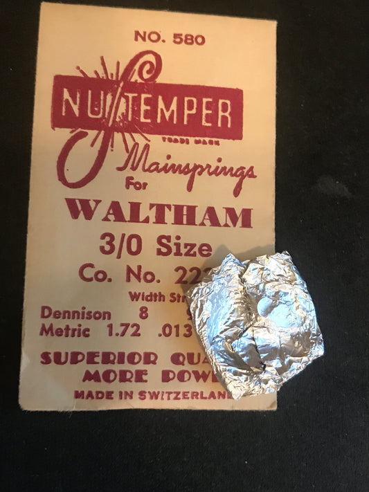 NuTemper Mainspring #580 for Waltham 0s Factory No. 2228 - Steel
