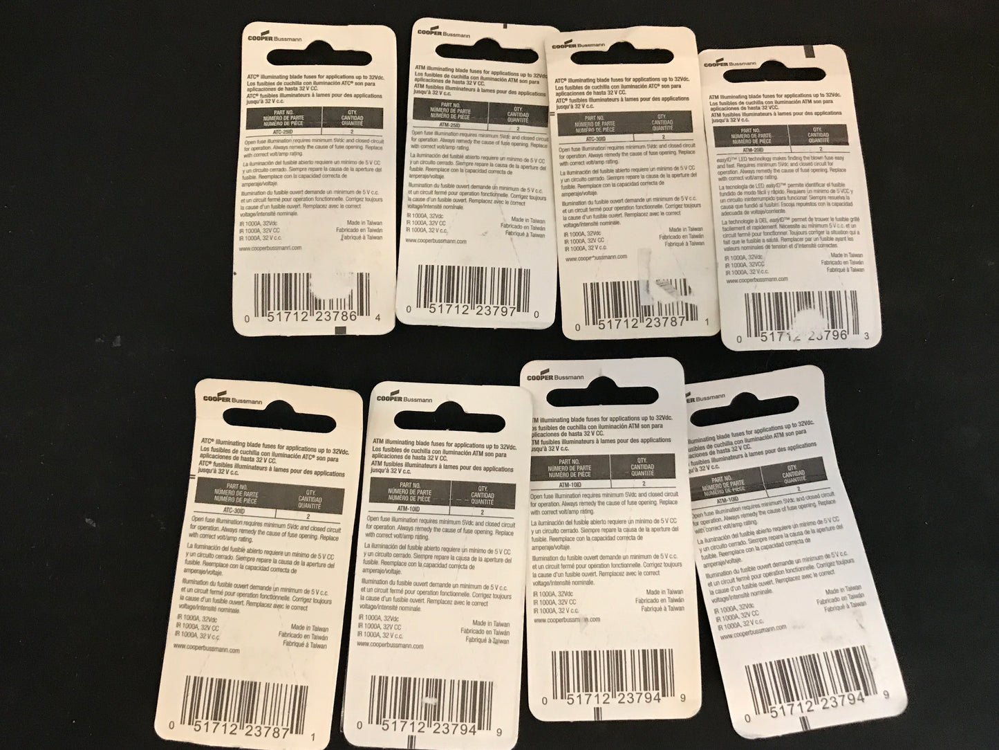 Assortment of 16 Bussman easyID Illuminating Fuses, 10A, 20A, 25A, 30A - New in 8 packages