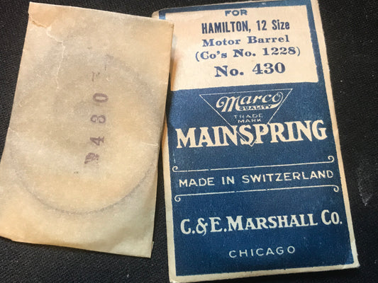 Marco Mainspring #430 for Hamilton 12s Factory No. 1228 - Steel