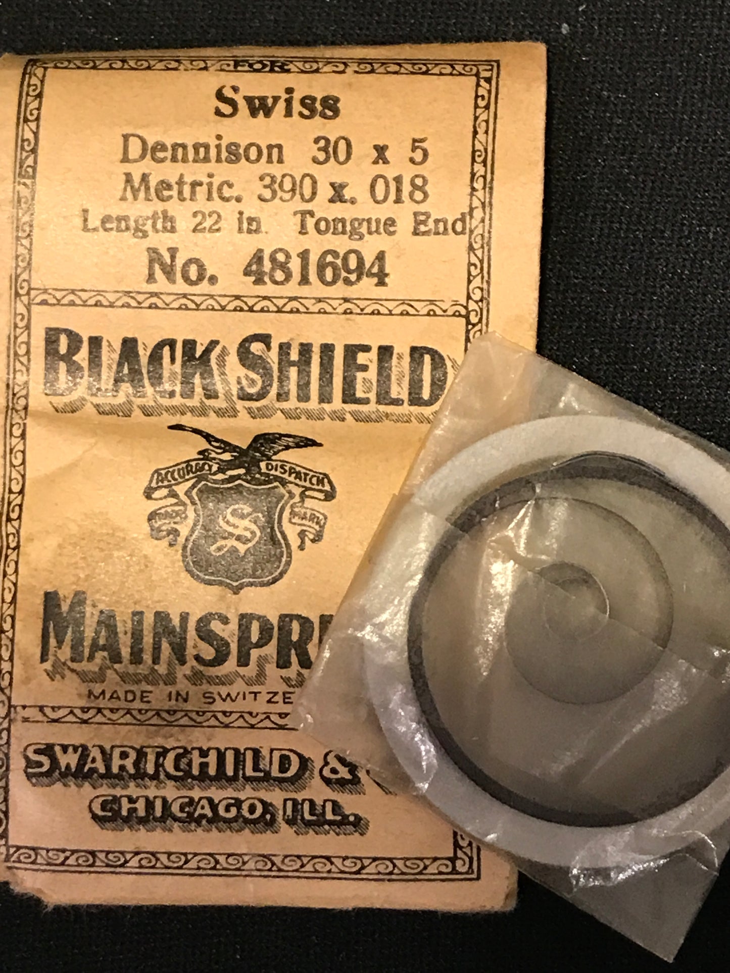 Swartchild Black Shield Mainspring #481694 for Omega Caliber 19L - Steel