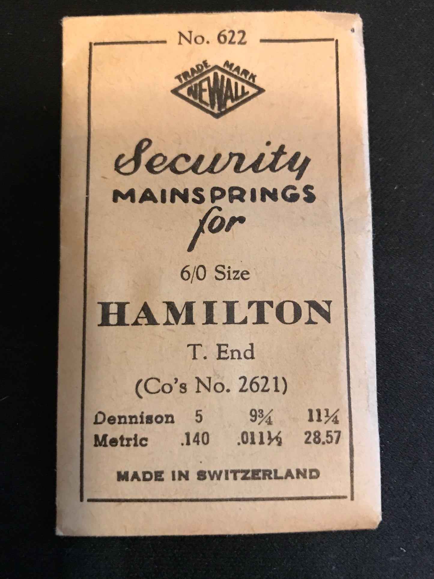 Newall Security Mainspring #622 for Hamilton 6/0s #2621- Steel