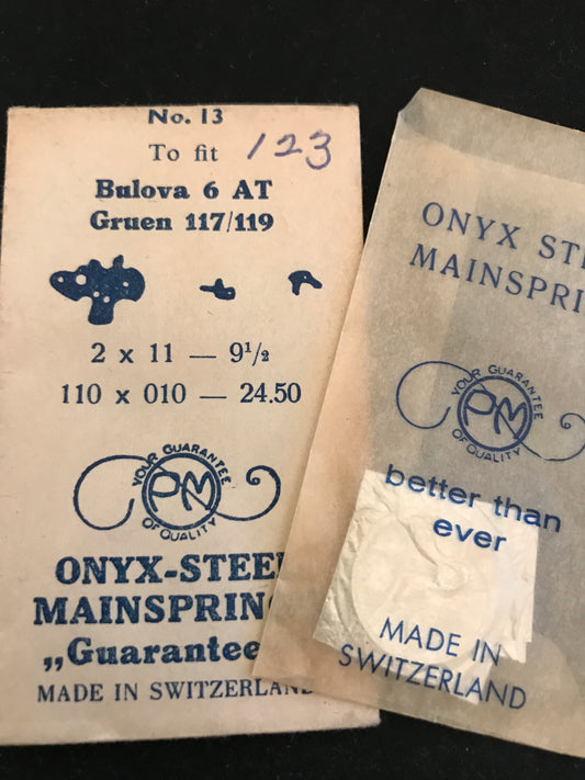 PM Mainspring #13 for Bulova 6T & 6AT + Gruen 117 & 119 - ONYX Steel