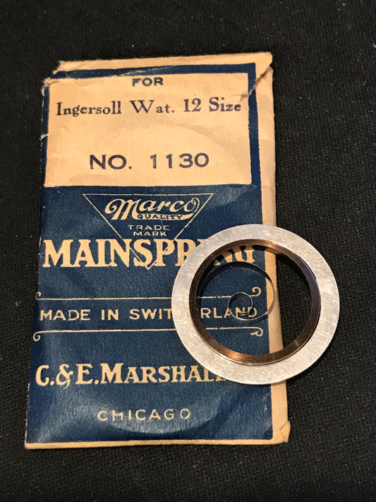 Marco Mainspring #1130 for Ingersoll-Waterbury 12s Factory No. 316 - Steel