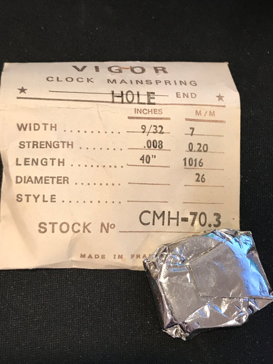 Vigor HOLE End Clock Mainspring - 9/32" x .008" x 40" Long - CMH 70.3