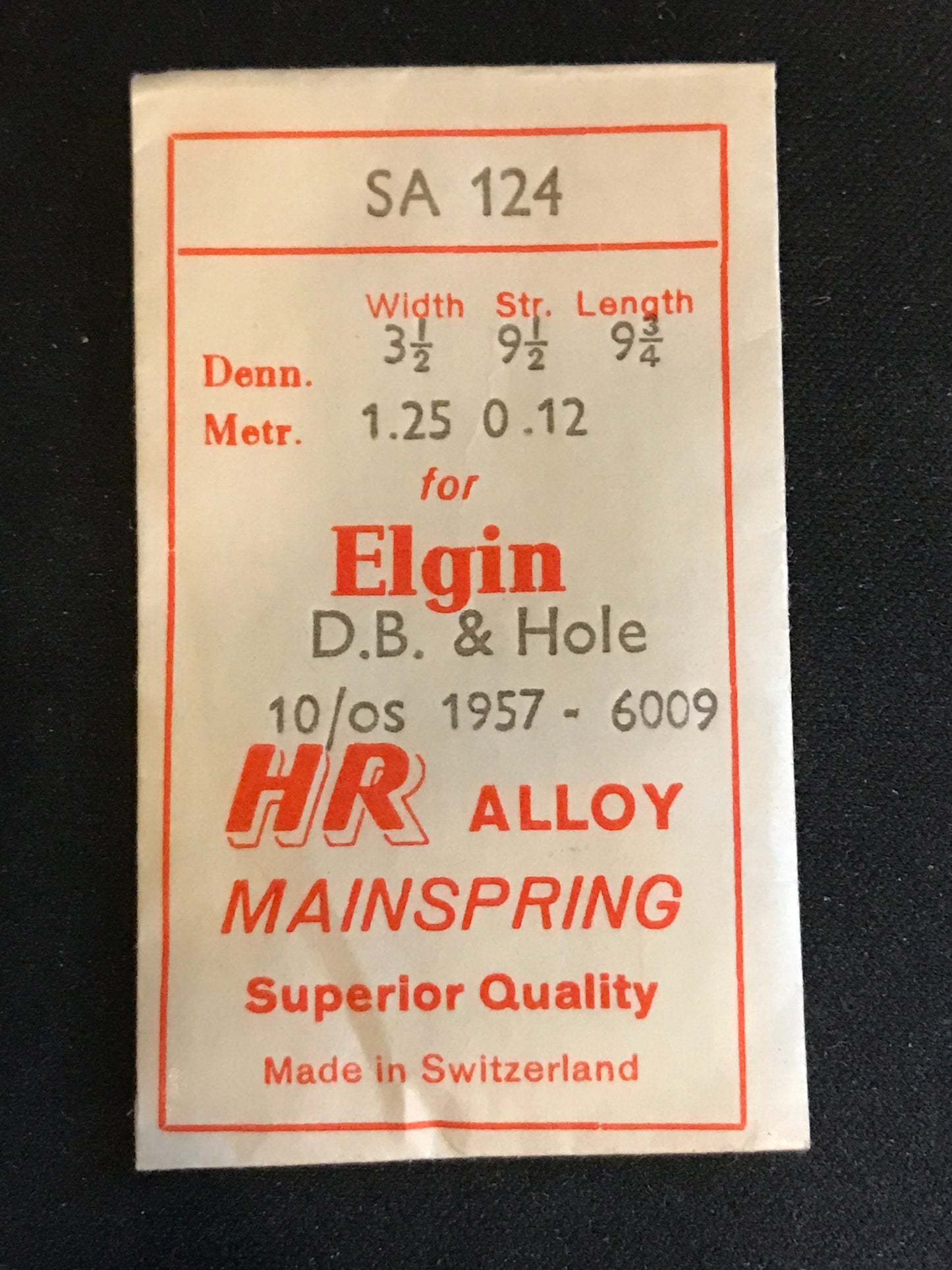 HR Mainspring SA124 for Elgin 10/0s Factory No. 1957 / 6009 - Alloy