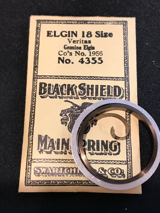 Swartchild Black Shield Mainspring for Elgin 18s Veritas No. 1956 - Steel