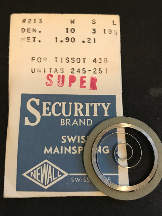 Newall SUPER Security Mainspring #213 for Tissot caliber 43 & Unitas 245 thru 251 - Steel