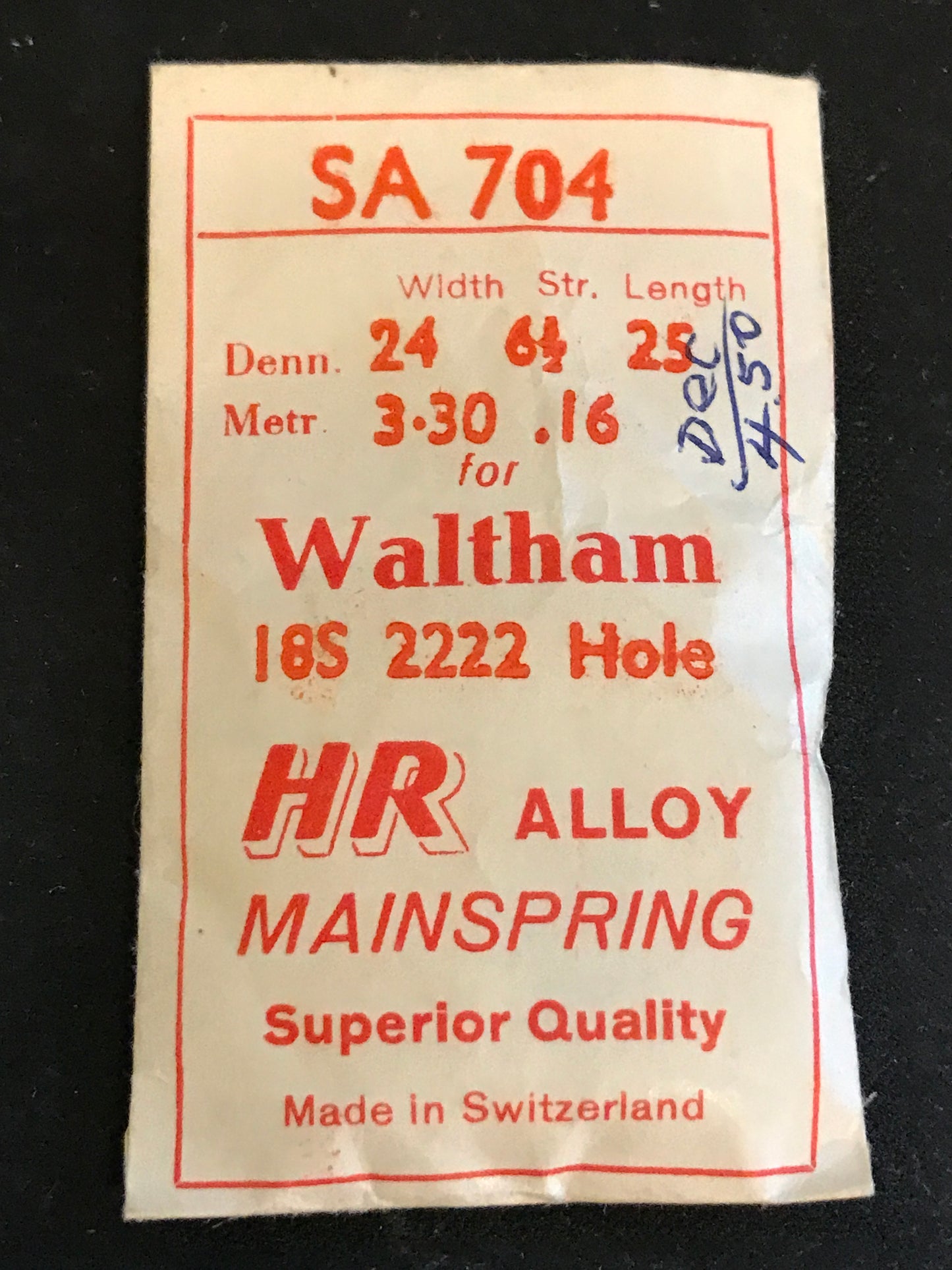 HR Mainspring SA704 for 18s Waltham # 2222 - Alloy