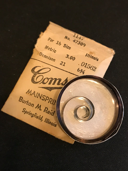 Comsco Mainspring #1147 for Illinois 16s 60hr Factory No. 47309 - Steel
