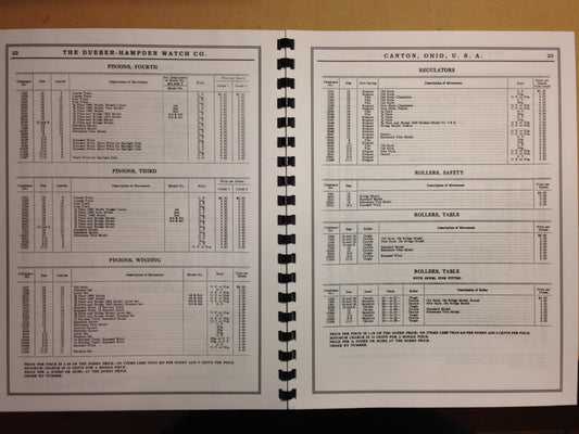 Hampden Watch Material Catalog 1923 Edition - reprint