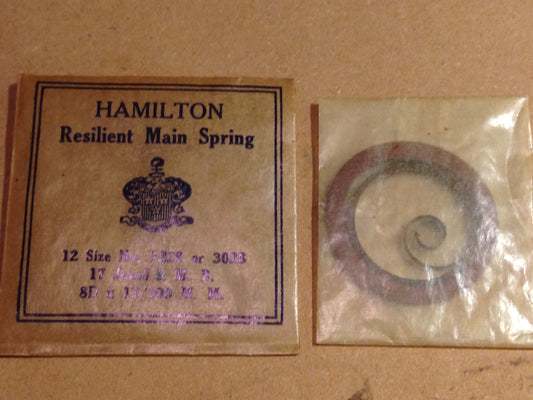 Hamilton Factory Mainspring for 12s Hamilton 17 Jewel No. 1228 or 3028 - Steel