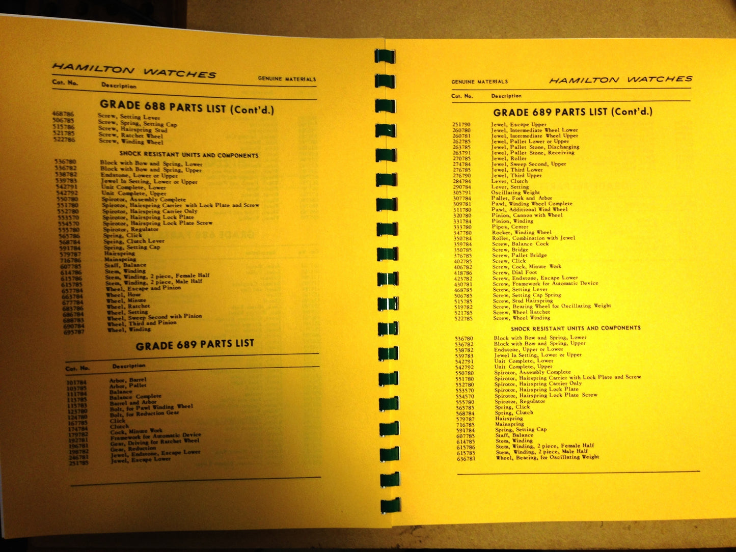Hamilton Genuine Watch Materials Parts Catalog 1963-64 edition - reprint