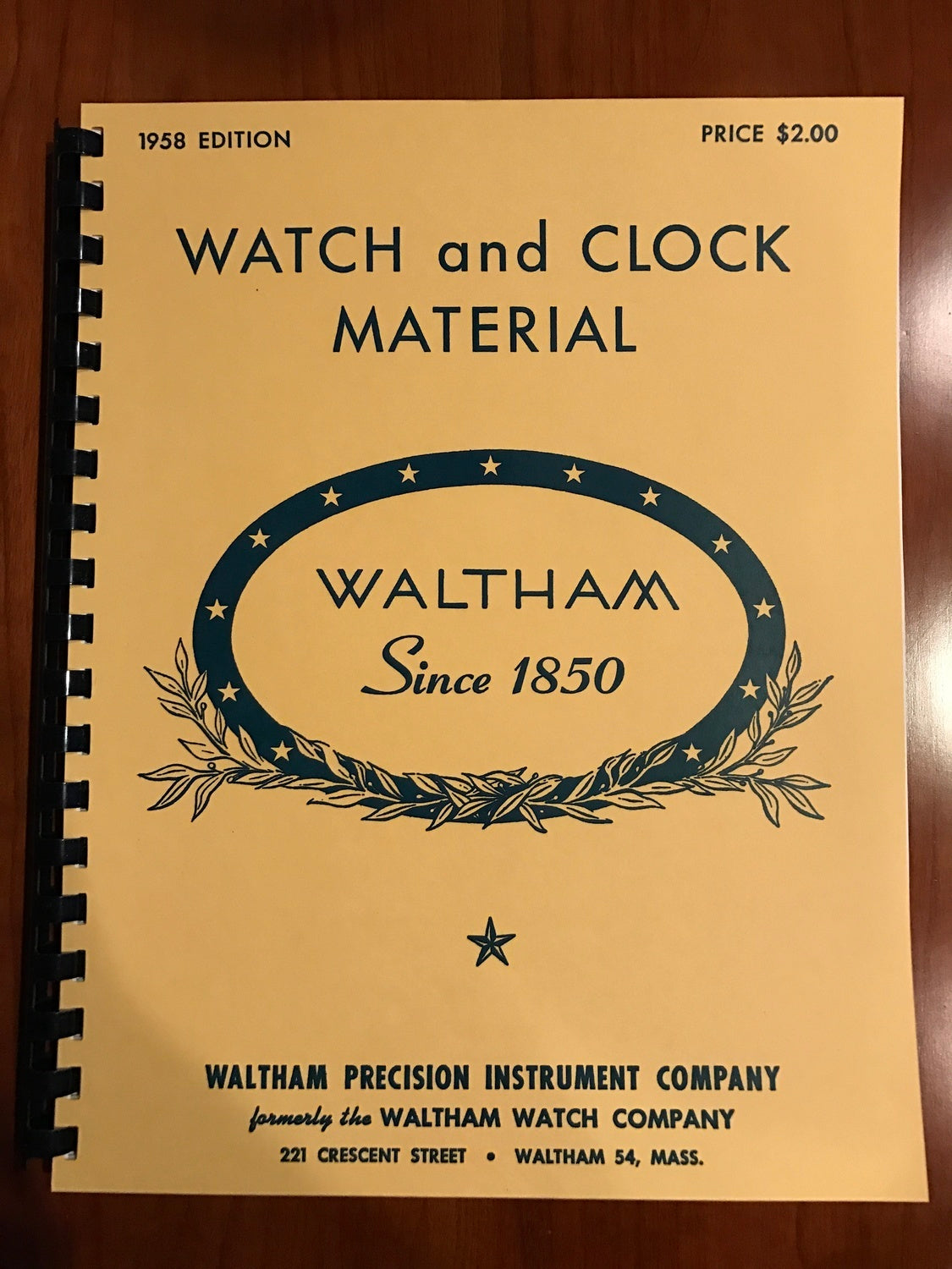 Waltham Watch & Clock Material Catalog 1958 edition reprint Vintage