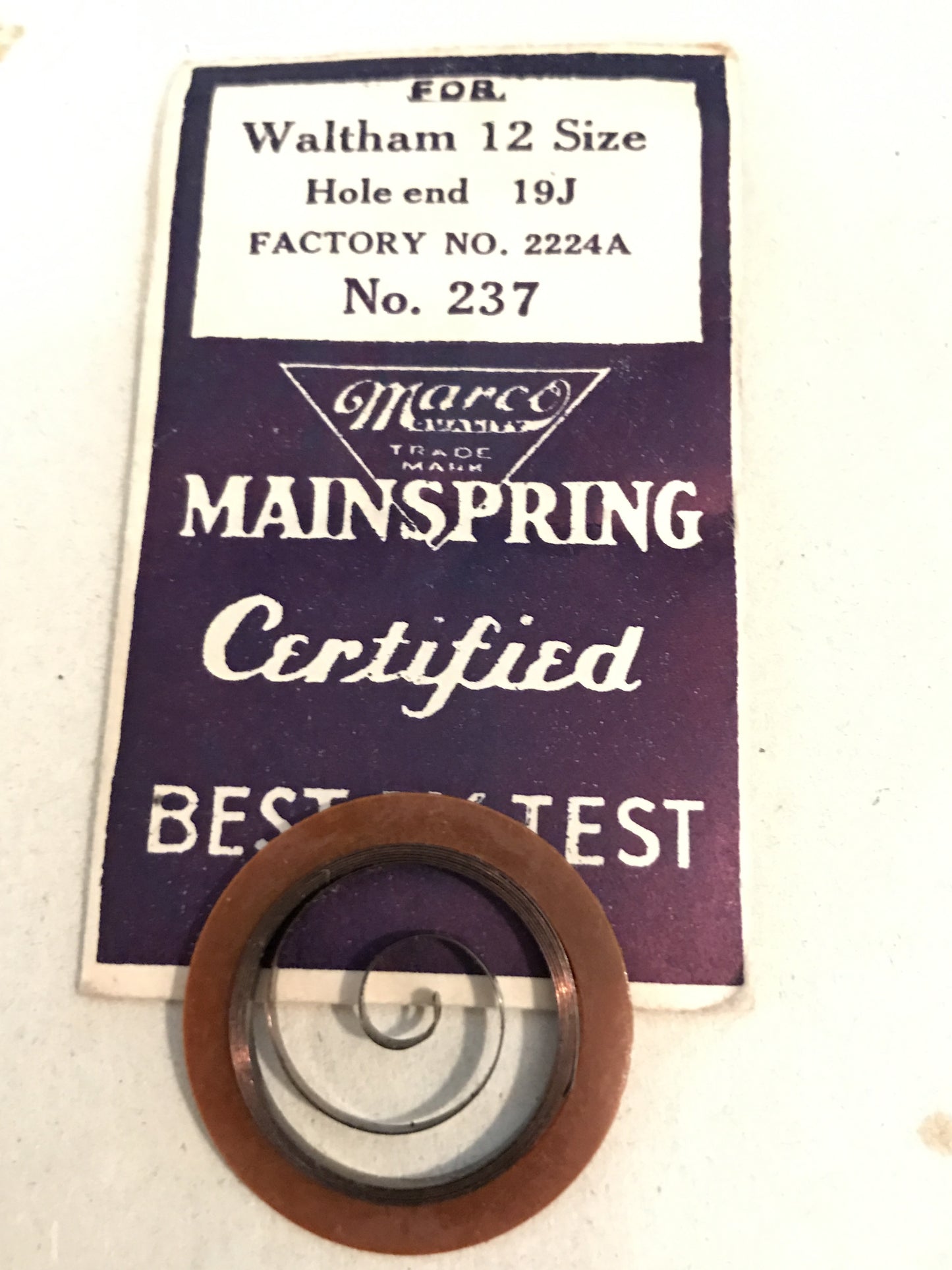 Marco Mainspring No.237 for 12s Waltham 19j Factory No. 2224A - Steel