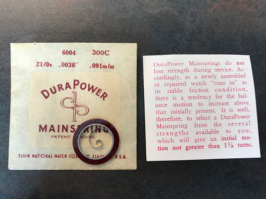 Elgin DuraPower Factory Mainspring for 21/0s No. 6004 - Alloy