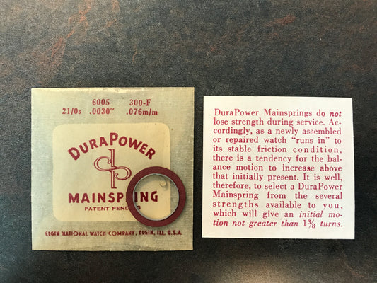 Elgin DuraPower Factory Mainspring for 21/0s No. 6005 - Alloy
