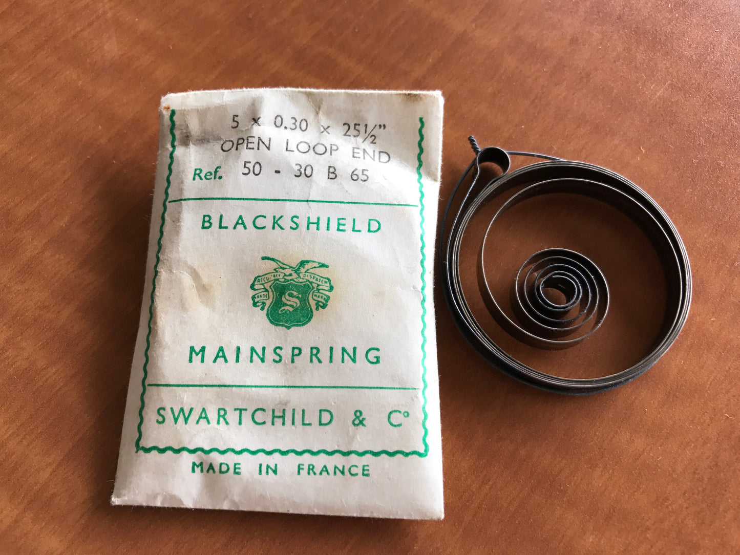Swartchild Black Shield Clock Mainspring 5 x .30 mm x 25½" Ref 50-30 B 65