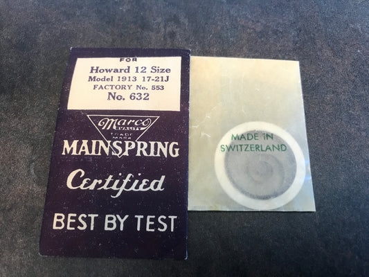 Marco No. 632 Mainspring for Howard 12s Model 1913 Factory #553 - Steel