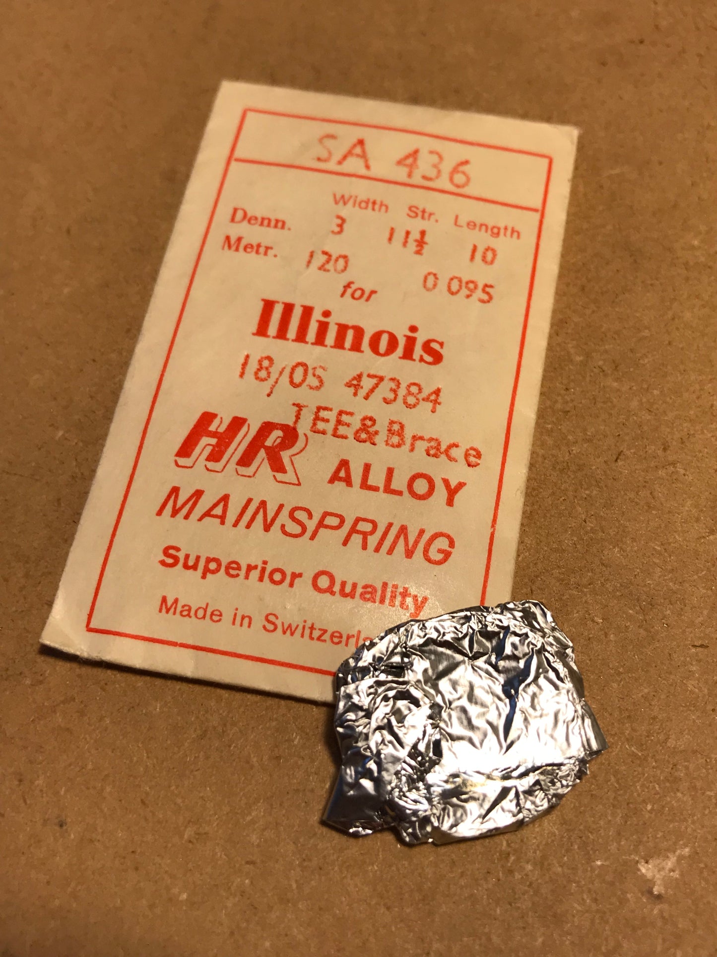 HR Mainspring SA436 for 18/0s Illinois Factory No. 47384 - Alloy