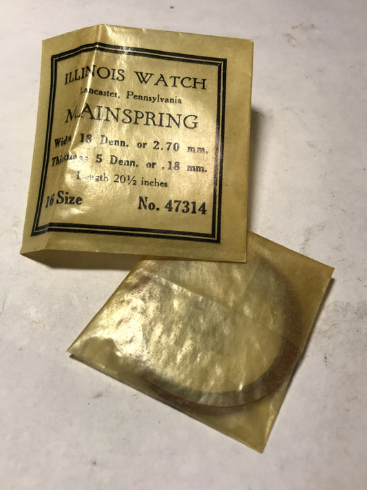 Illinois Factory Mainspring for 16s 21j & 23j, No. 47314 - Steel