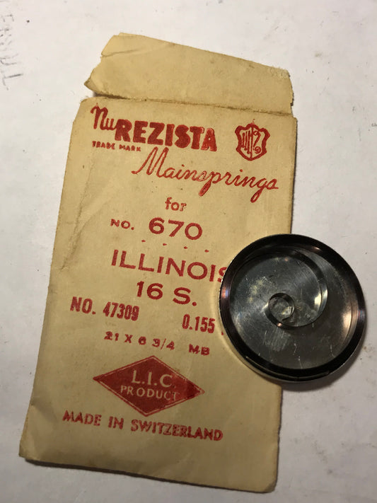 NuREZISTA Mainspring #670 for Illinois 16s Factory No. 47309 for 60hr - Steel