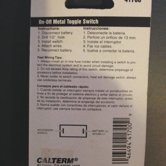 Calterm 41700 ON-OFF (SPST) Metal Toggle Switch - New in packaging