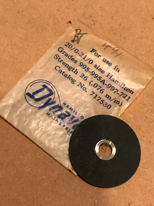 Hamilton Factory Dynavar Mainspring for 20/0 & 21/0s Hamilton No. 717530- Alloy