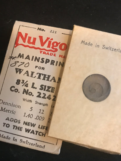 NuVigor Mainspring #221 Waltham No. 2242 for 8¾ Ligne Model 870 - Steel