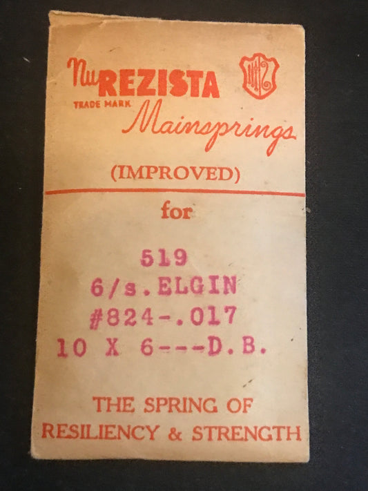 NuRezista Mainspring #519 for Elgin 6s Factory No. 824 - Steel