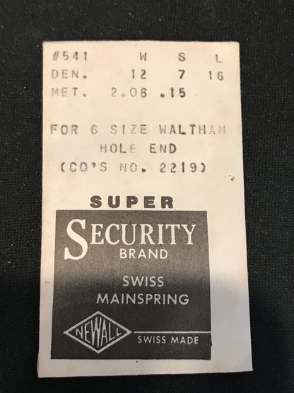 Newall SUPER Security Mainspring #541 for 6s Waltham Factory No. 2219 - Alloy