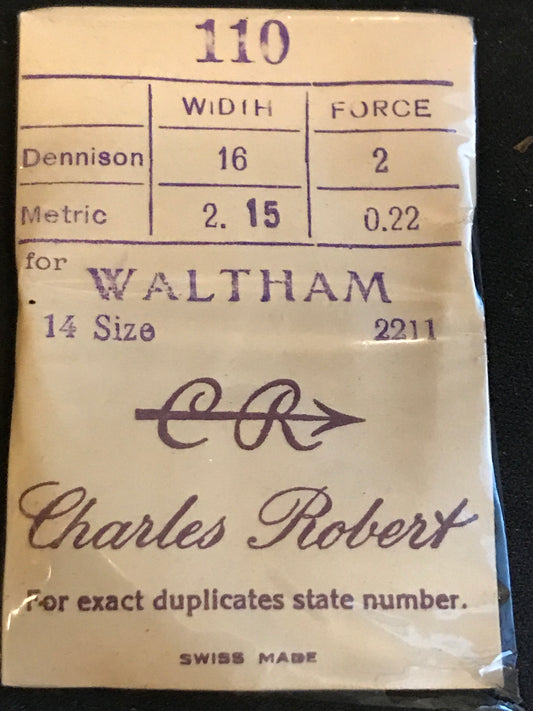 CR Mainspring #110 for Waltham 14s Factory No. 2211 - Steel