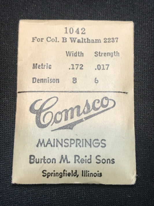 Comsco Mainspring #1042 for Waltham 12s Colonial B 1924 Factory No. 2237 - Steel