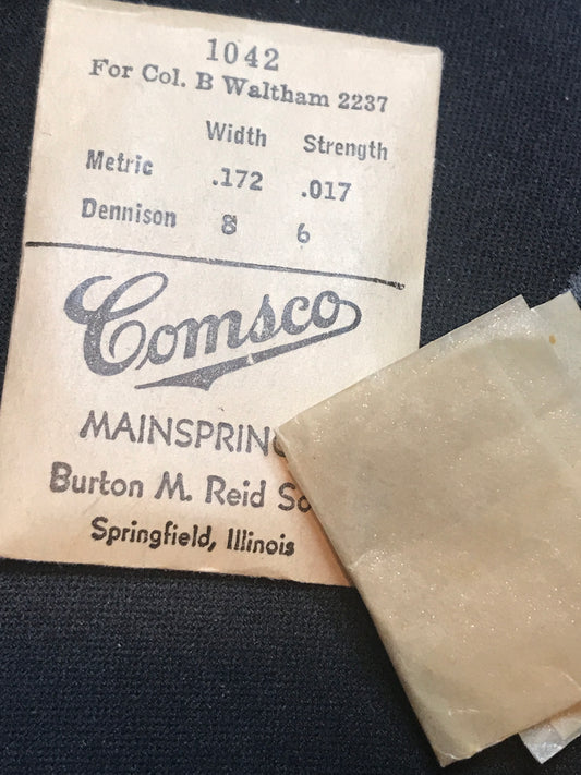Comsco Mainspring #1042 for Waltham 12s Colonial B 1924 Factory No. 2237 - Steel