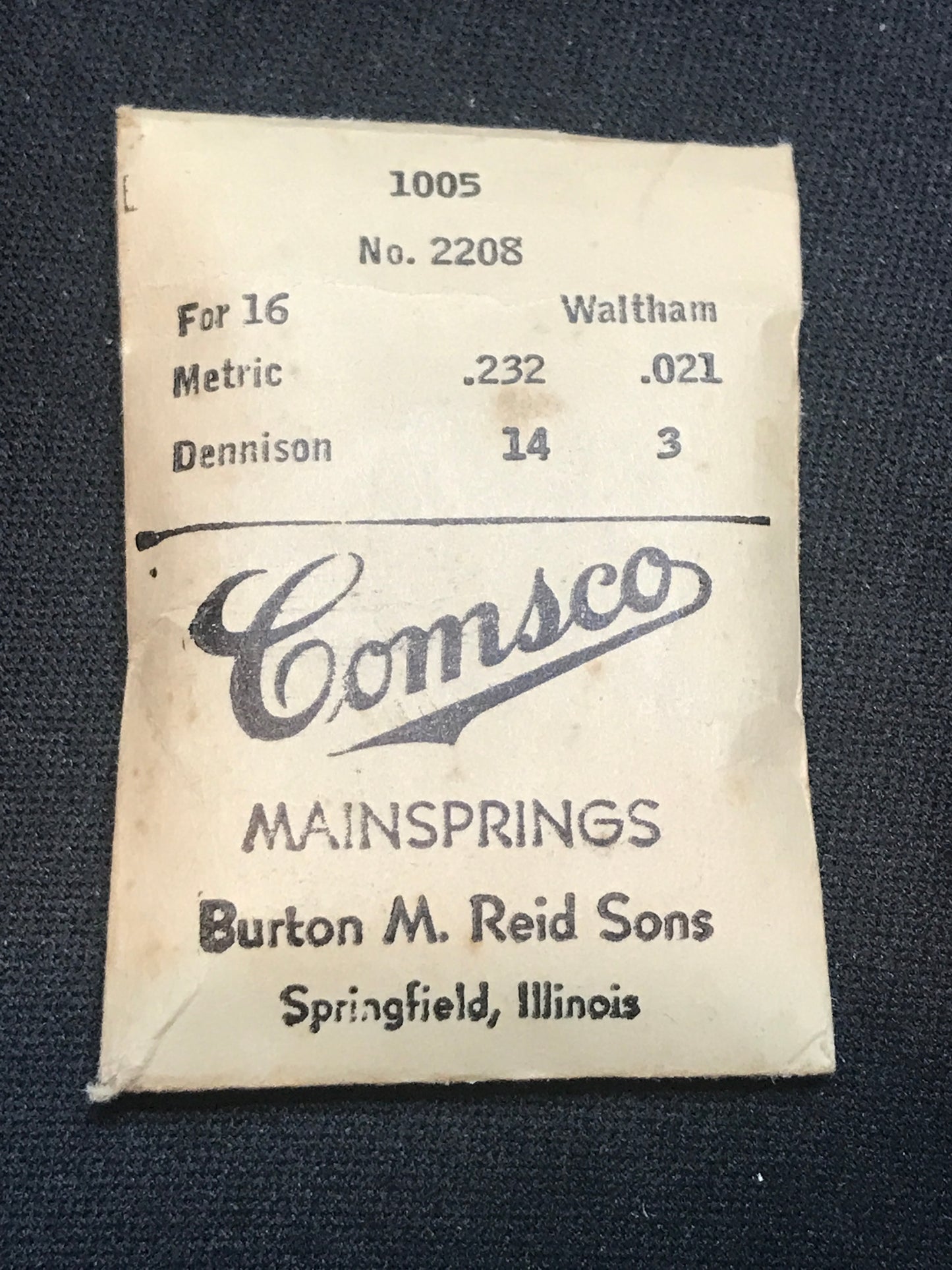 Comsco Mainspring #1005 for 16s Waltham Factory No. 2208 - Steel