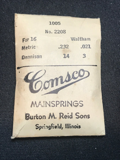 Comsco Mainspring #1005 for 16s Waltham Factory No. 2208 - Steel