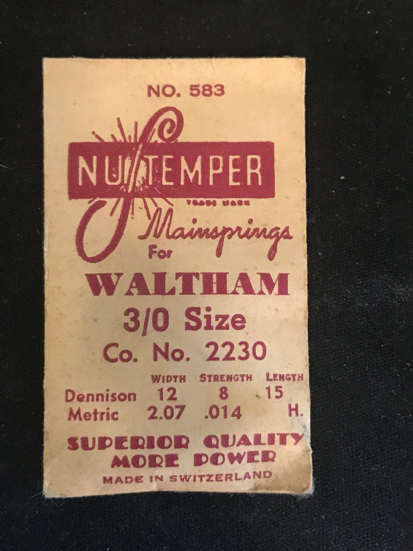 NuTemper Mainspring #583 for Waltham 0s & 3/0s Factory No. 2230 - Steel