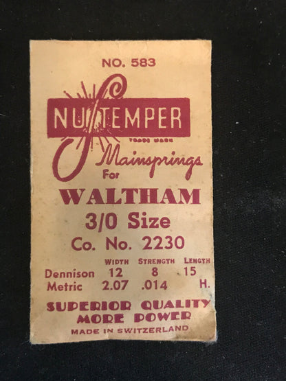 NuTemper Mainspring #583 for Waltham 0s & 3/0s Factory No. 2230 - Steel