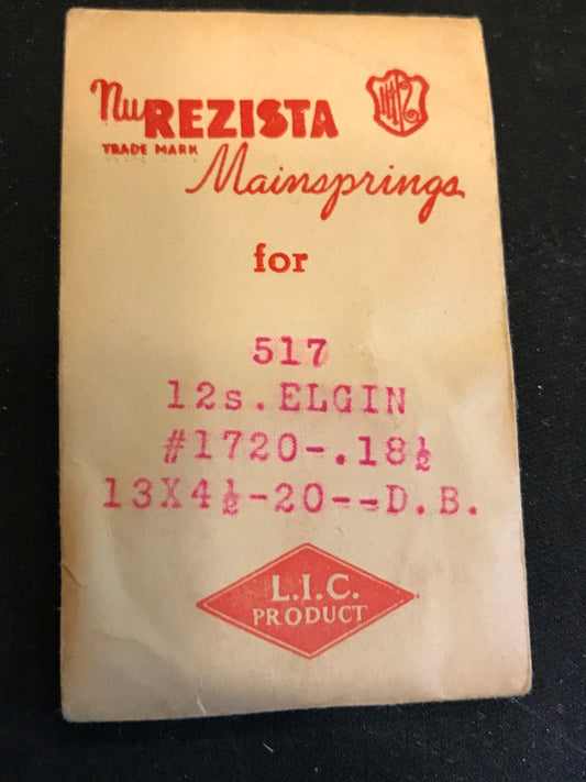 NuRezista Mainspring #517 for Elgin 12s Factory No. 1720 - Steel