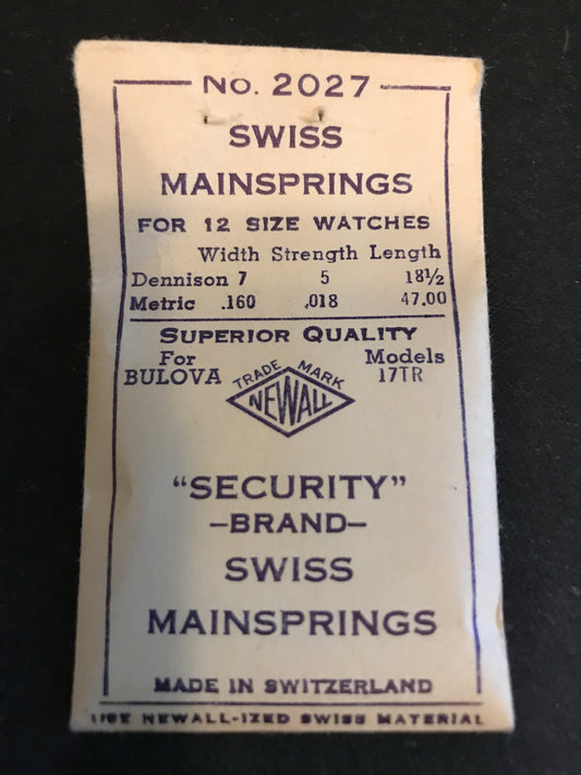 Newall Security Mainspring No. 2027 for Bulova 17TR & Venus 121, 122 - Steel