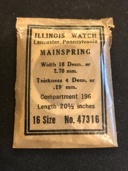Illinois Factory Mainspring Factory No. 47316 for 16s movements - Steel