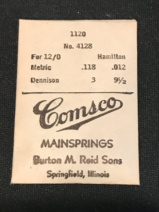 Comsco Mainspring #1120 for Hamilton 12/0s Factory No. 4128 - Steel