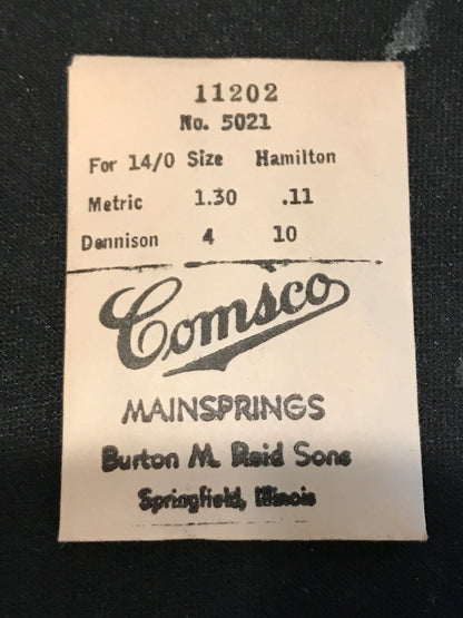 Comsco Mainspring #11202 for Hamilton 14/0s Factory No. 5021 - Steel