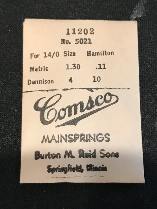 Comsco Mainspring #11202 for Hamilton 14/0s Factory No. 5021 - Steel