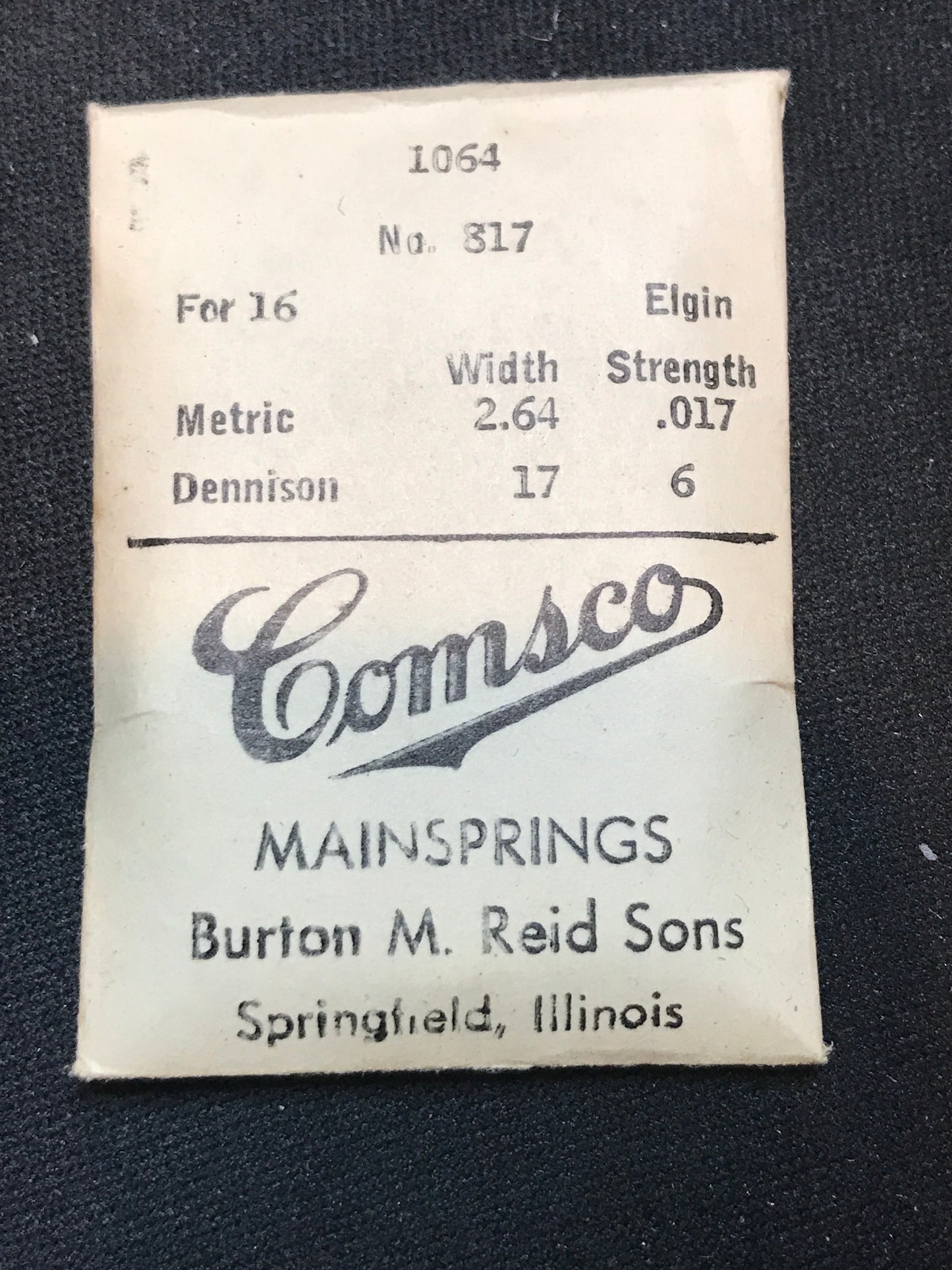 Comsco Mainspring #1064 for Elgin 16s Factory No. 817 - Steel