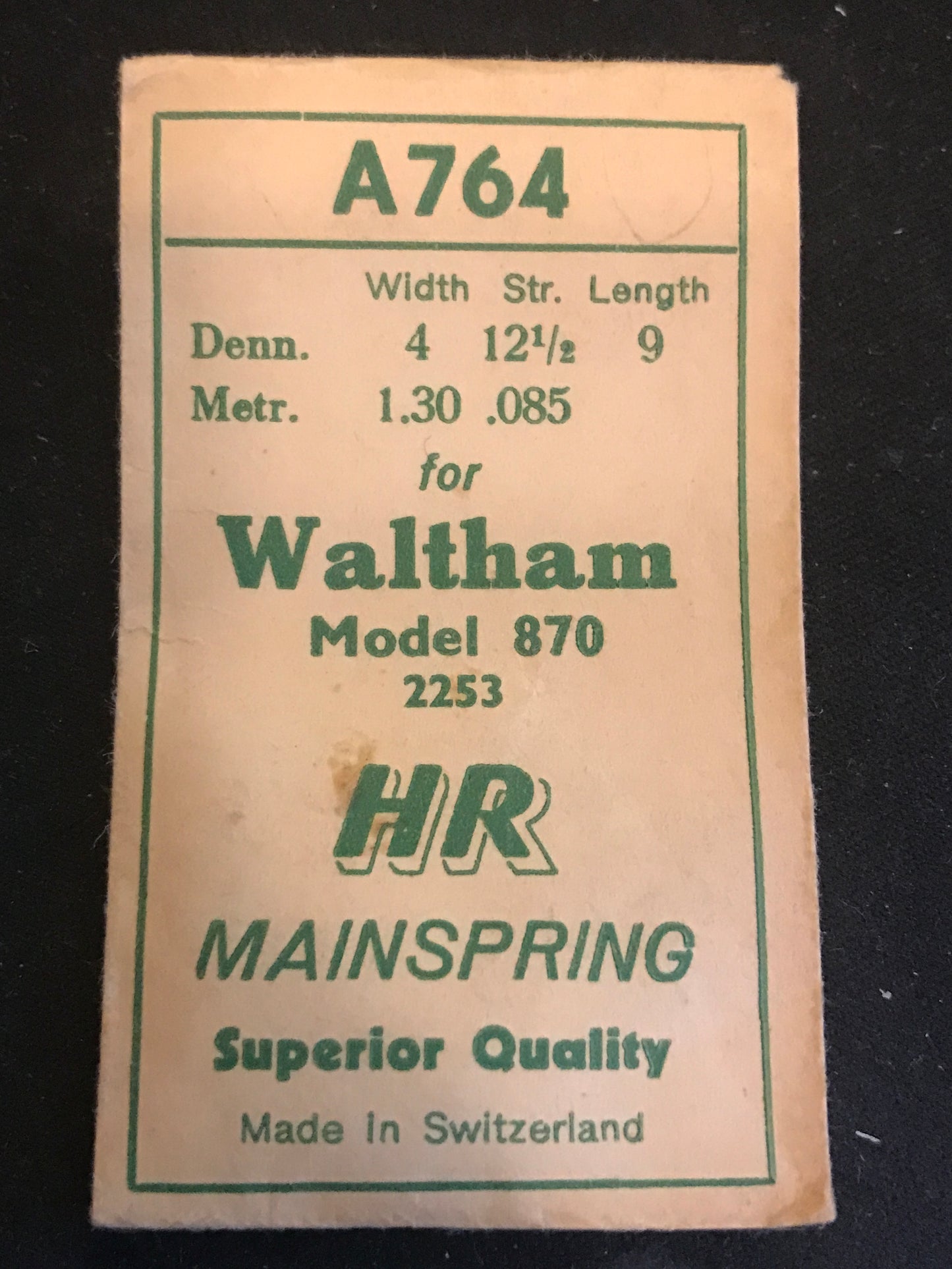 HR Mainspring A764 for Waltham 8¾ Ligne Model 870 No. 2253 - Steel