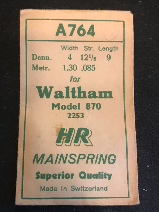 HR Mainspring A764 for Waltham 8¾ Ligne Model 870 No. 2253 - Steel