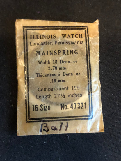 Illinois Factory Mainspring No. 47321 for 16s movements - Steel