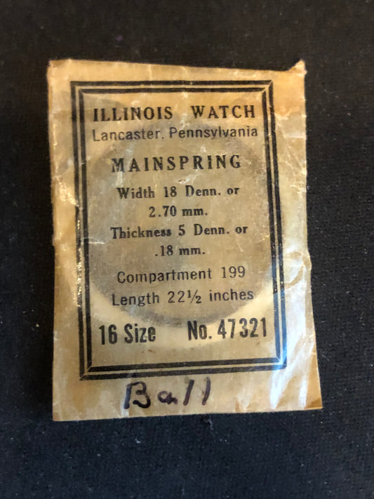Illinois Factory Mainspring No. 47321 for 16s movements - Steel