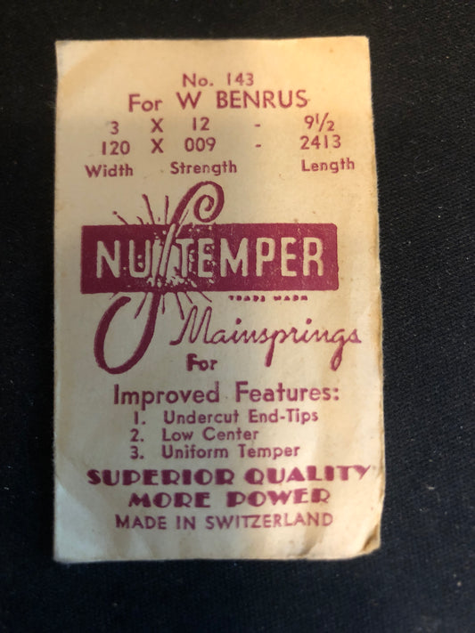 NuTemper Mainspring No. 143 for Benrus W movements - Steel