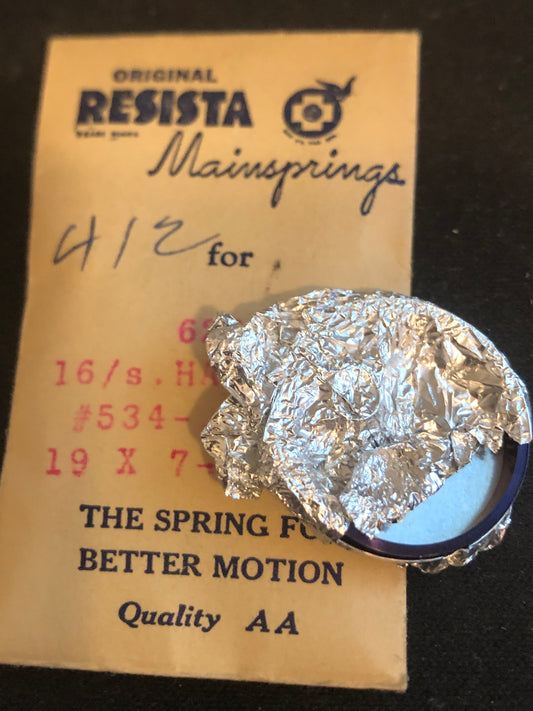 Resista Mainspring #622 for 16s Hamilton Railroad Movements Factory No. 534 - Steel